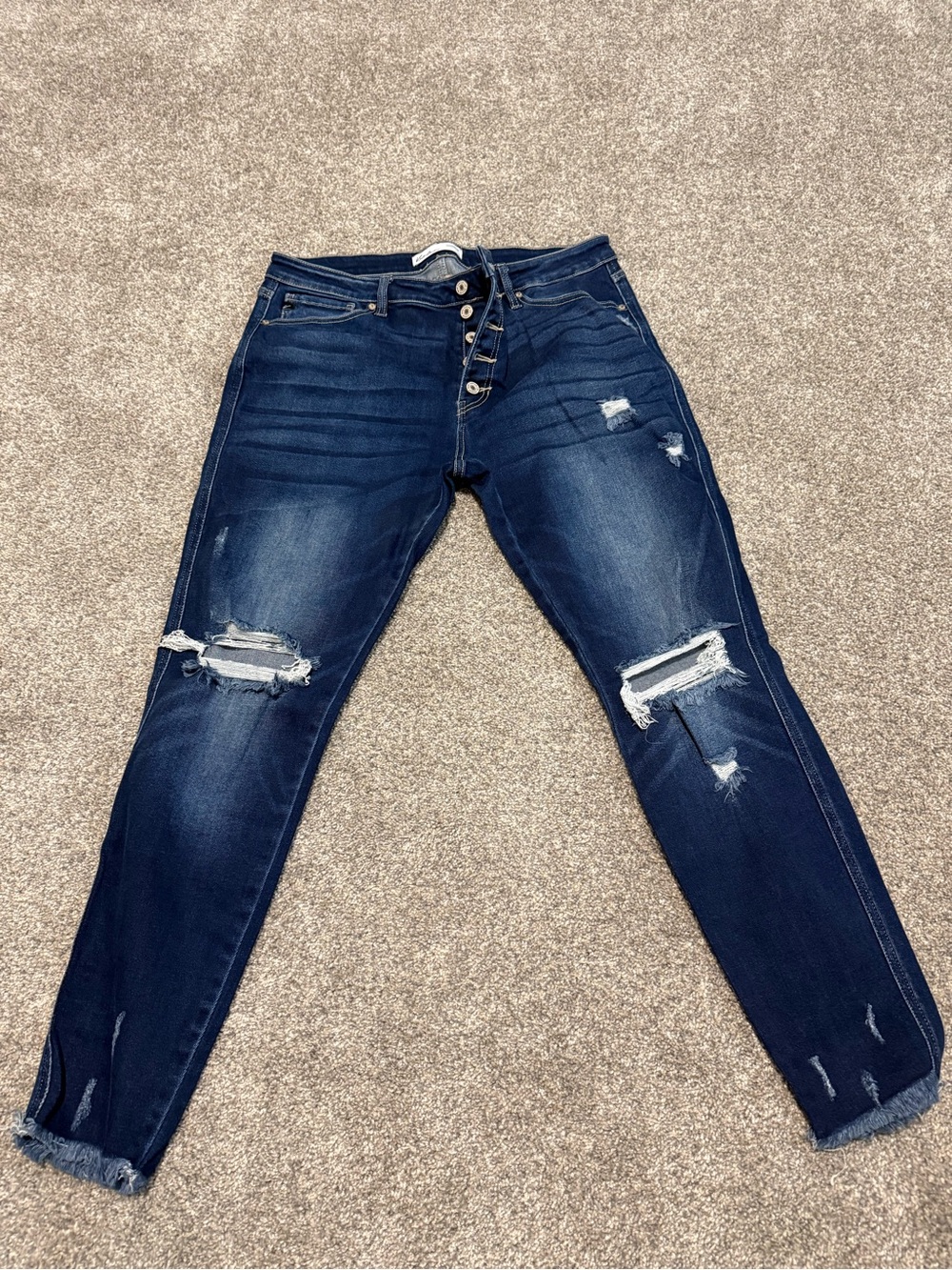 KanCan Dark Blue Distressed Women's Button-Fly Jeans